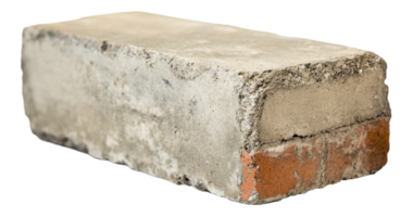 Concrete block resting on a flat surface, showcasing its texture and material composition, cut out - stock . png