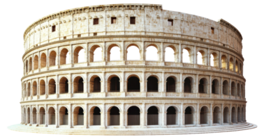 The Colosseum in Rome stands majestically under bright daylight, showcasing its ancient architecture and iconic arches, cut out - stock . png