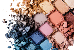 Vibrant eyeshadow palette arranged with crushed pigments in a gradient pattern, cut out - stock . png