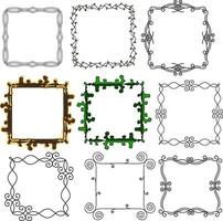 A set of carved beautiful frames with floral ornaments or abstract square patterned frames in the form of a Christmas garland. illustration Beautiful carved frames to frame messages text and vector