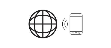 phone with globe, icon vector