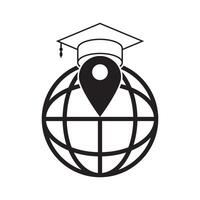 globe, map pointer with graduation cap, icon vector