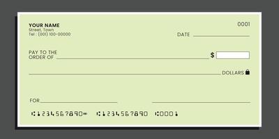 Blank bank cheque. Personal checkbook template empty field to fill. vector