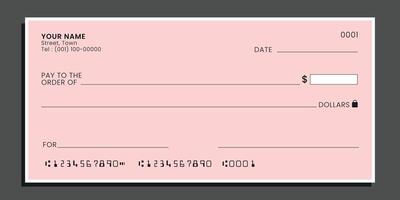 Blank bank cheque. Personal checkbook template empty field to fill. vector
