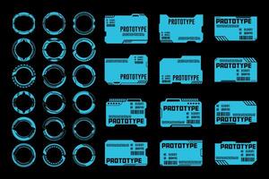 Neon Blue Circle Frame Outline Futuristic Interface Technology Hud Design Set vector