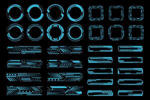 Blue Neon Sci Fi Hud Ui Elements Set. Cyberpunk Futuristic Interface Design vector