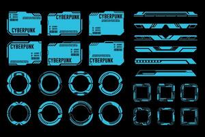 Cyberpunk Futuristic HUD Interface Elements Set. Blue Neon Sci Fi Design Ui Templates Hologram vector