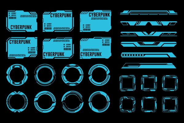 Cyberpunk Futuristic HUD Interface Elements Set. Blue Neon Sci Fi Design Ui Templates Hologram