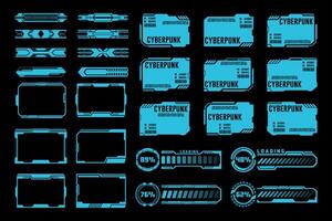 Futuristic Cyberpunk Interface Templates. Neon Blue HUD Elements and Loading Bars Set vector