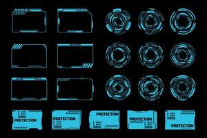 Neon Blue Cyberpunk Interface Elements Set. Futuristic HUD Design Ui Templates vector