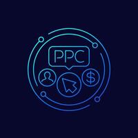 ppc, pay per click icon, linear design vector