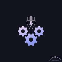 Electric plug with gears icon with a gradient vector