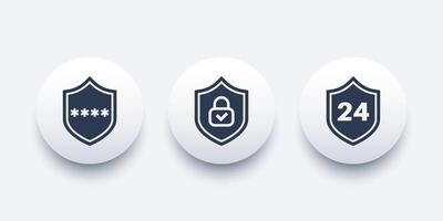 Cybersecurity icons with a shield, 24 security design vector