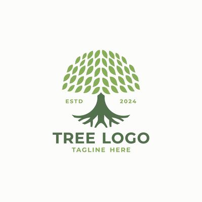 Simple tree with roots logo design template