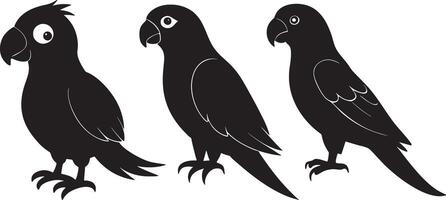 Set of parrot silhouettes elements for design. vector