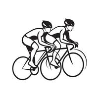 Art of Professional Cyclists in Outline Silhouette Style. vector