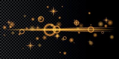 Yellow glow flare light effect isolated on transparent background. Gold horizontal lensflare. Light flash with rays or gold spotlight and bokeh. illustration vector
