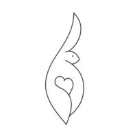 A little rabbit with a heart tail. Cute linear rabbit image vector