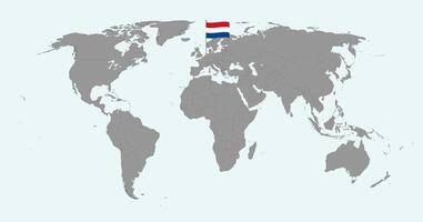 Pin map with Netherlands flag on world map. illustration. vector
