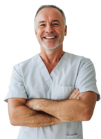 Smiling healthcare worker in clinic, cut out - stock . png