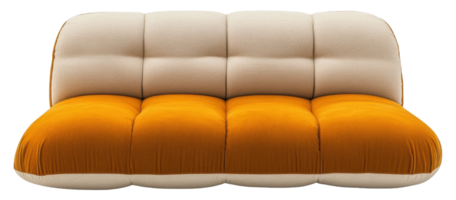 Modern sofa with orange and cream upholstery, cut out - stock . png