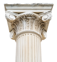 Detail view of a classical Corinthian column showcasing ornate capital and fluted shaft, cut out - stock . png