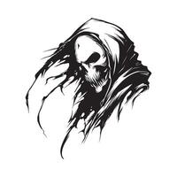 grim reaper skull head and black cloak logo design on white background vector