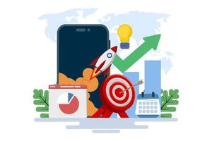 Startup business project concept, business project planning. Successful startup launch, business target development plan, startup business project, online survey, business planning. vector