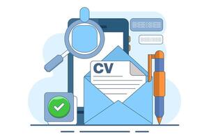 Recruitment job concept. Online job interview, HR Manager looking for potential job candidates and analyzing CV, applying for job positions, job recruitment process. Flat illustration. vector