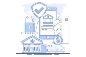 Concept of online banking or saving money online, mobile bill payment, mobile wallet, start-up business project, online survey, business planning. flat illustration on background. vector