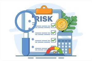 Financial risk concept, counting money, calculating loan or debt payments, investment risk, spending money concept, calculating financial risk graph, flat illustration on background. vector