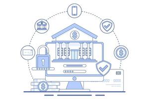 Concept of online banking or saving money online, mobile bill payment, mobile wallet, start-up business project, online survey, business planning. flat illustration on background. vector