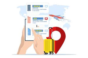 The concept of choosing hotels and rooms online booking images, Browse searches or choose hotels, inns and apartments via the internet, Concept of travel, holidays and accommodation. flat . vector