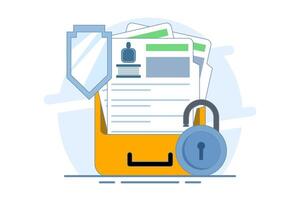 Personal data protection concept, Protect with padlock on documents with personal data security protection. Safety and security of personal information. illustration in flat style. vector