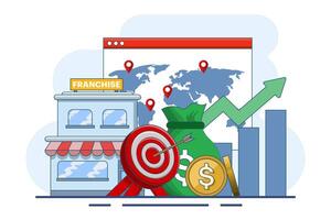 Franchise business branch expansion concept, Small company, company, shop, Service network, Retail store, suitable for ui, mobile app, website banner, landing page. flat illustration. vector