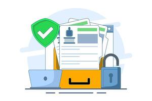 Personal data protection concept, Protect with padlock on documents with personal data security protection. Safety and security of personal information. illustration in flat style. vector
