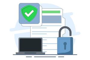Personal data protection concept, Protect with padlock on documents with personal data security protection. Safety and security of personal information. illustration in flat style. vector
