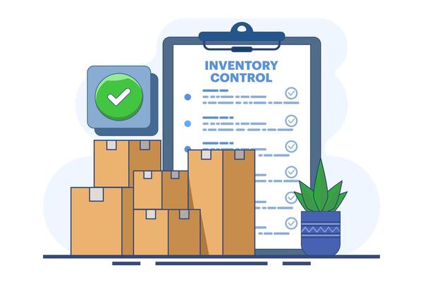Concept of product inventory management, Warehouse management, Management of incoming and outgoing goods, inventory control, Logistics services, Warehouse employees keep delivery records. flat .