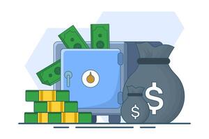 Safe money box concept, cartoon security deposit locker, closed bank iron door. White protected storage, save financial box concept. Password-locked secure front display button. illustration. vector
