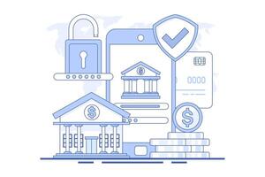 Concept of online banking or saving money online, mobile bill payment, mobile wallet, start-up business project, online survey, business planning. flat illustration on background. vector