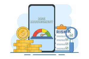 Financial risk concept, counting money, calculating loan or debt payments, investment risk, spending money concept, calculating financial risk graph, flat illustration on background. vector