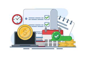 Monthly recurring income concept, income, making money, Calendar with monthly payment dates, recurring income payments. flat illustration on background. vector