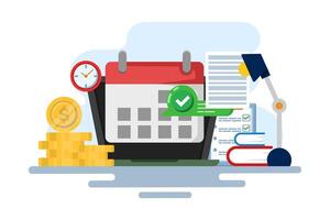 Monthly recurring income concept, income, making money, Calendar with monthly payment dates, recurring income payments. flat illustration on background. vector
