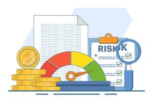 Financial risk concept, counting money, calculating loan or debt payments, investment risk, spending money concept, calculating financial risk graph, flat illustration on background. vector
