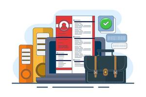Recruitment job concept. Online job interview, HR Manager looking for potential job candidates and analyzing CV, applying for job positions, job recruitment process. Flat illustration. vector