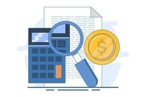 Financial risk concept, counting money, calculating loan or debt payments, investment risk, spending money concept, calculating financial risk graph, flat illustration on background. vector