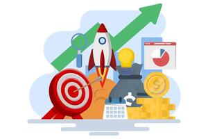 Startup business project concept, business project planning. Successful startup launch, business target development plan, startup business project, online survey, business planning. vector