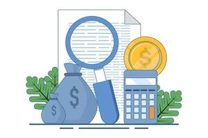 Financial risk concept, counting money, calculating loan or debt payments, investment risk, spending money concept, calculating financial risk graph, flat illustration on background. vector