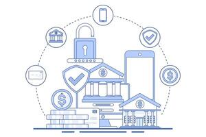 Concept of online banking or saving money online, mobile bill payment, mobile wallet, start-up business project, online survey, business planning. flat illustration on background. vector