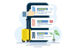 The concept of choosing hotels and rooms online booking images, Browse searches or choose hotels, inns and apartments via the internet, Concept of travel, holidays and accommodation. flat . vector